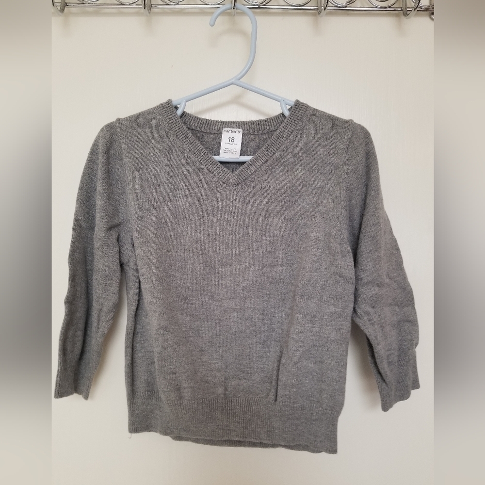 Gray V-Neck Cardigan Sweater. Toddler boys size 18 months